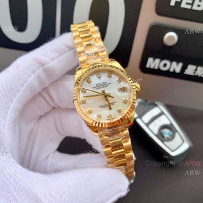 Swiss Copy Rolex Datejust 28mm Watches - White MOP Dial Gold President